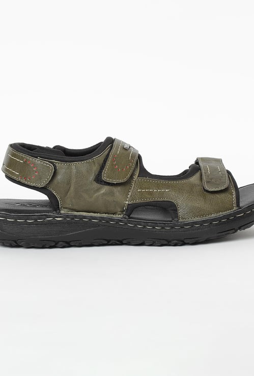 LEE COOPER Genuine Leather Textured Floaters with Velcro