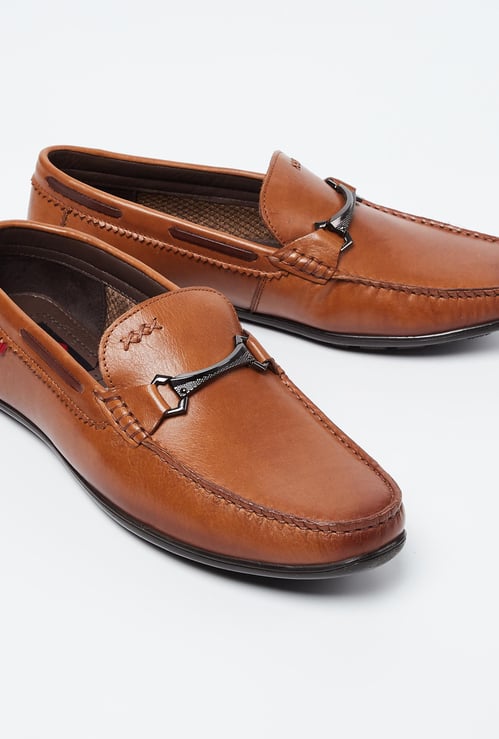 LEE COOPER Genuine Leather Textured Bit Loafers