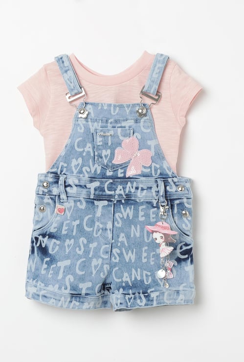 PEPPERMINT Typographic Dungaree with Solid T-shirt