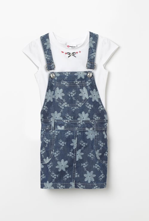 PEPPERMINT Floral Print Dungaree with Solid T-shirt