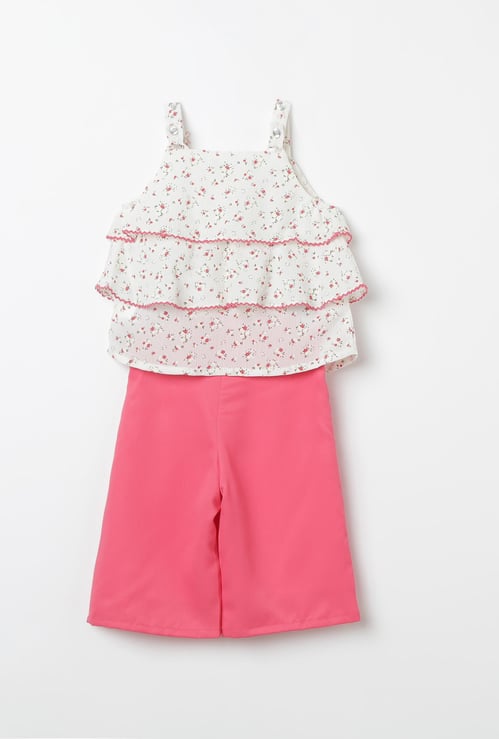 PEPPERMINT Solid Culottes with Floral Print Tiered Top