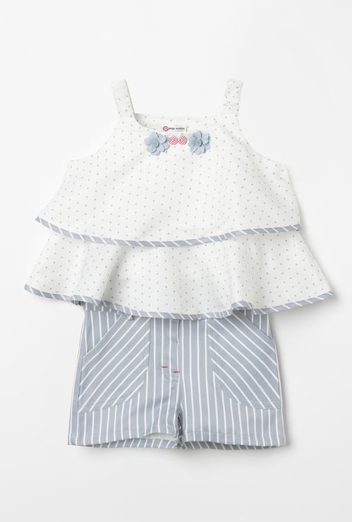 PEPPERMINT Striped Shorts with Printed Layered Top