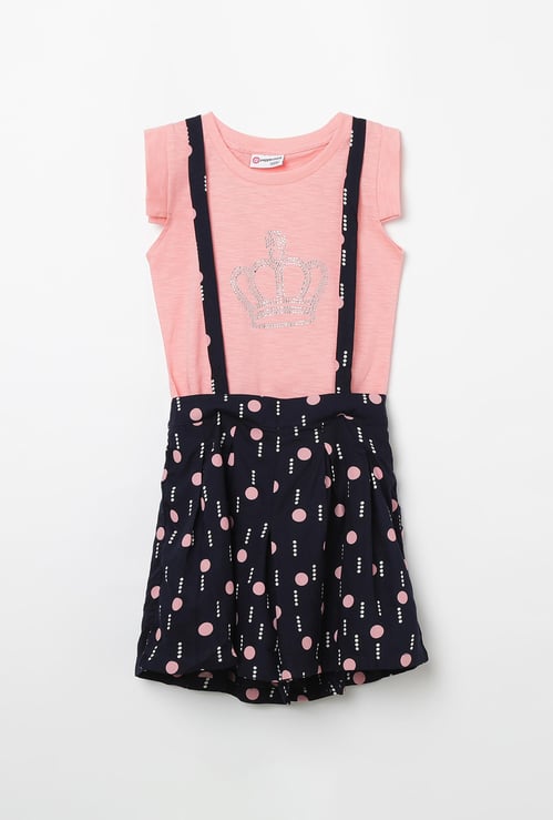 PEPPERMINT Printed Dungaree Skirt with Embellished Top