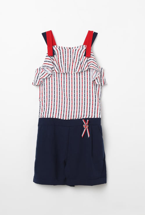 PEPPERMINT Striped Cold-Shoulder Playsuit