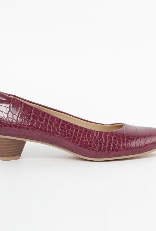 ALLEN SOLLY Reptilian Texture Pumps with Cone Heels