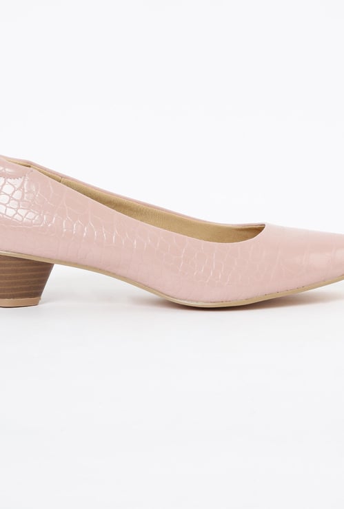 ALLEN SOLLY Reptilian Texture Pumps with Cone Heels