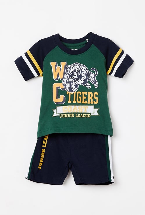 JUNIORS BASICS Boys Printed T-shirt with Shorts Set