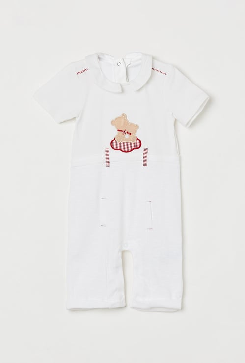 JUNIORS Girls Collared Rompers with Applique