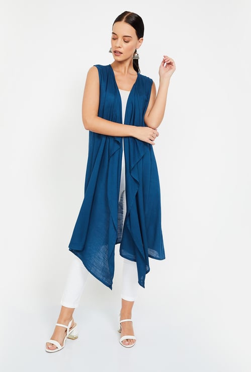 DE MOZA Solid Sleeveless Waterfall Shrug