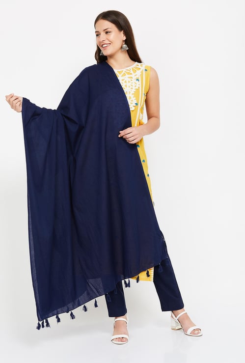 MELANGE Solid Tasseled Dupatta
