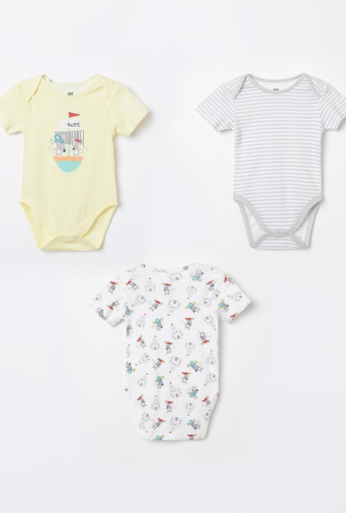 FS MINI KLUB Printed Knitted Rompers - Pack of 3
