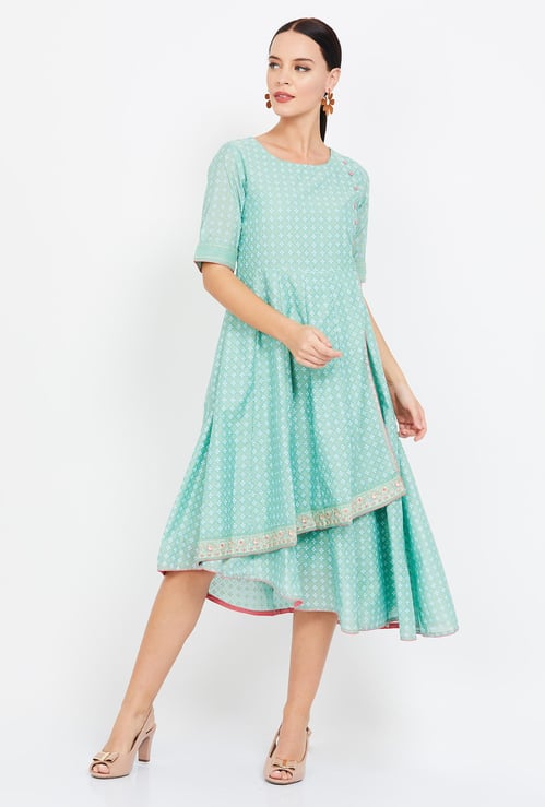 RANGRITI Asymmetric Printed Layered Dress