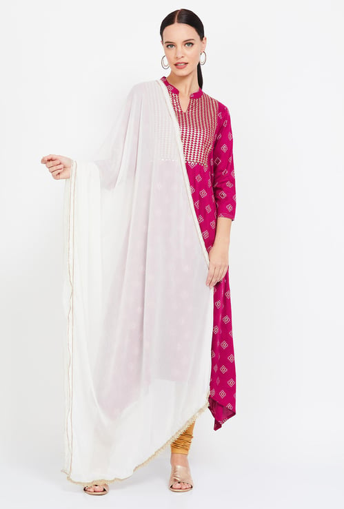 RANGRITI Solid Zari Detailed Dupatta