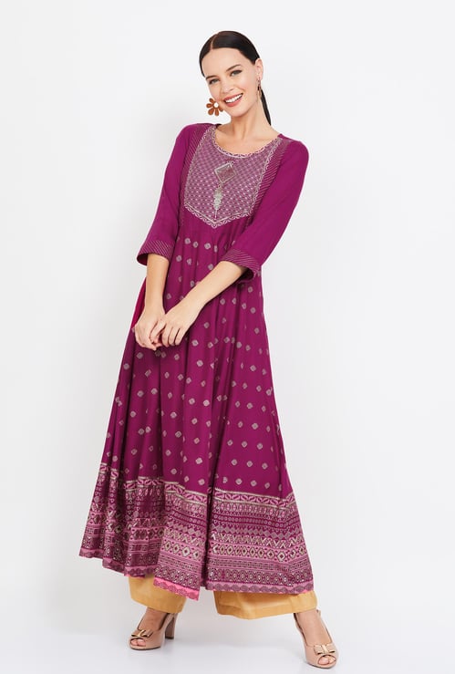 RANGRITI Printed Three-Fourth Sleeves Kurta