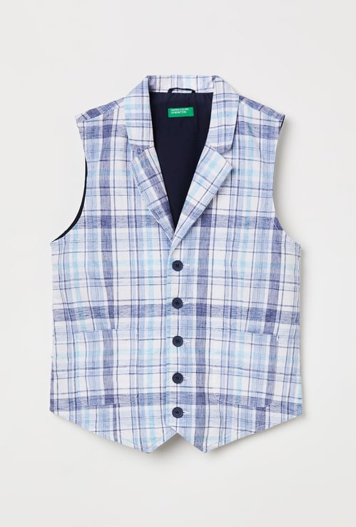 UNITED COLORS OF BENETTON Boys Checked Waistcoat with Notched Lapel