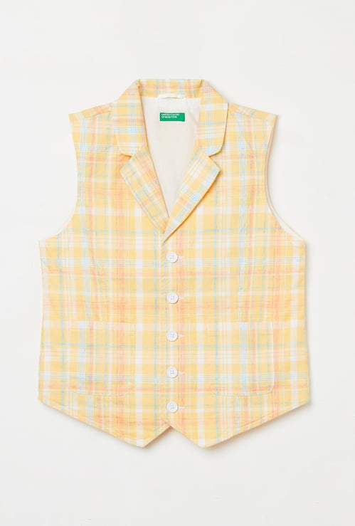 UNITED COLORS OF BENETTON Boys Checked Waistcoat with Notched Lapel