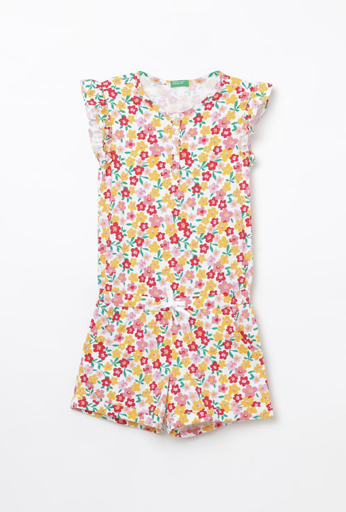 UNITED COLORS OF BENETTON Floral Print Playsuit with Button Placket