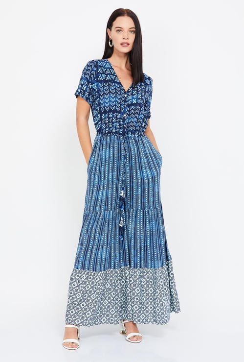 GLOBAL DESI Printed V-neck Jumpsuit