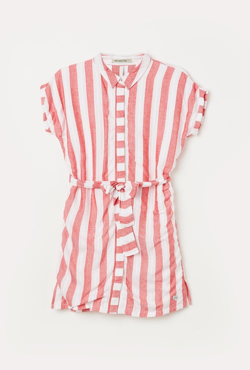 PEPE JEANS Girls Striped Shirt Dress with Tie-Up