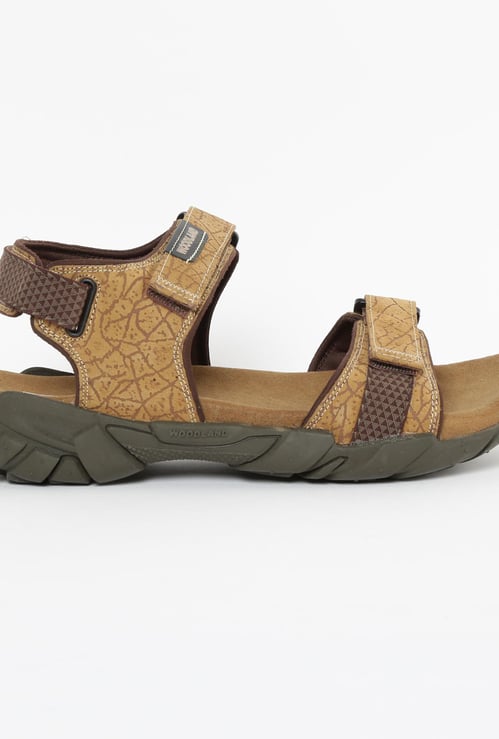 WOODLAND Geometric Print Genuine Leather Floaters