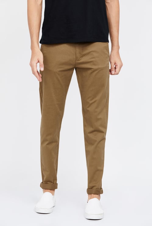 WRANGLER Solid Slim Fit Flat Front Trousers