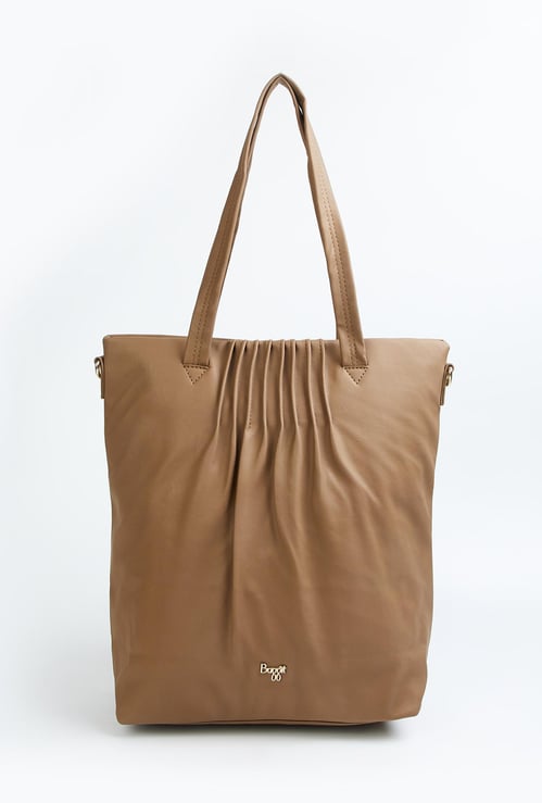 BAGGIT Women Pleated Laptop Tote Bag with Detachable Strap