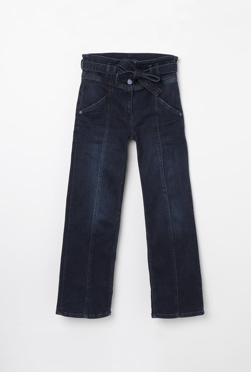 ALLEN SOLLY Dark Washed Jeans with Sash Tie-Up
