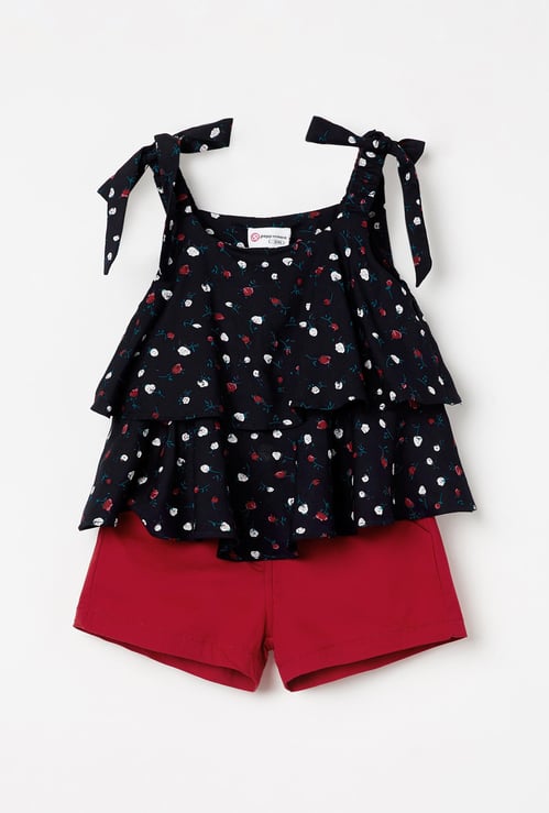 PEPPERMINT Floral Print Tiered Spaghetti Top with Shorts