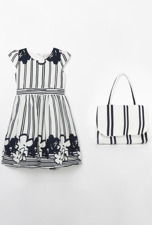 PEPPERMINT Floral Print Striped A-line Dress with Handbag
