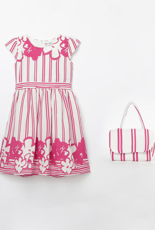 PEPPERMINT Floral Print Striped A-line Dress with Handbag