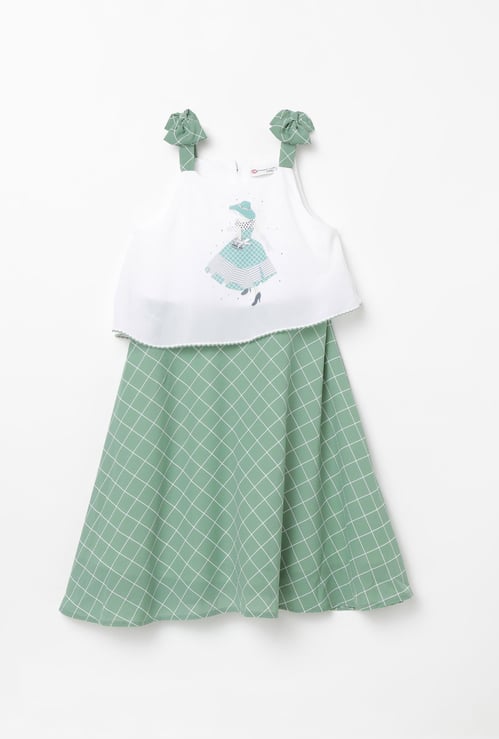 PEPPERMINT Graphic Print Checked Popover Dress