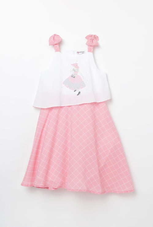 PEPPERMINT Graphic Print Checked Popover Dress