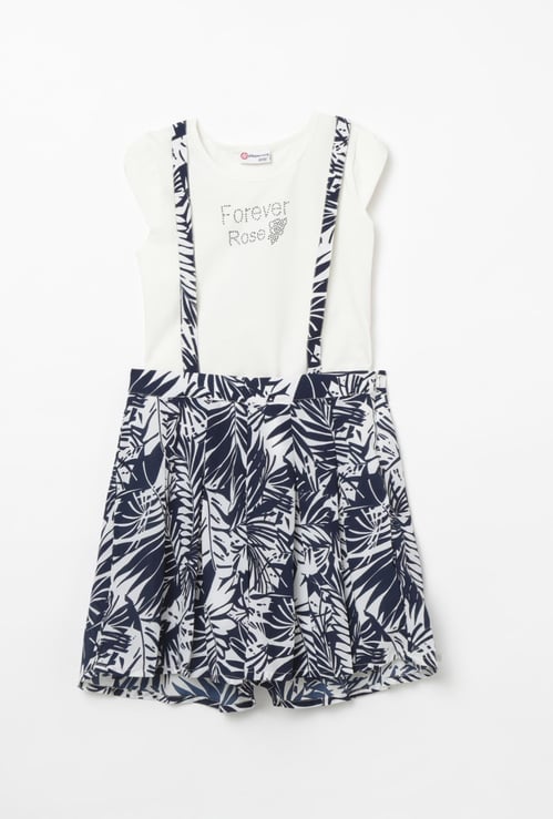 PEPPERMINT Tropical Print Dungaree Set