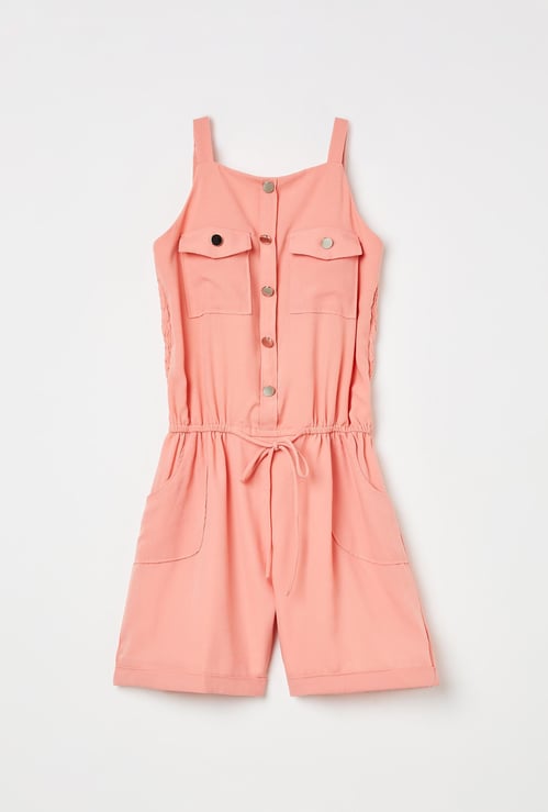 PEPPERMINT Solid Sleeveless Playsuit with Button Placket