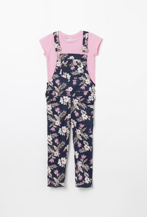 PEPPERMINT Floral Print Dungarees with Solid T-shirt