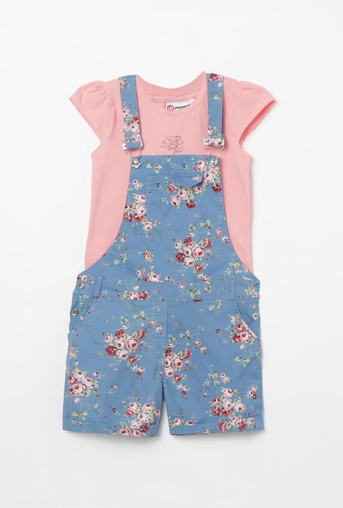 PEPPERMINT Floral Print Dungarees with Top