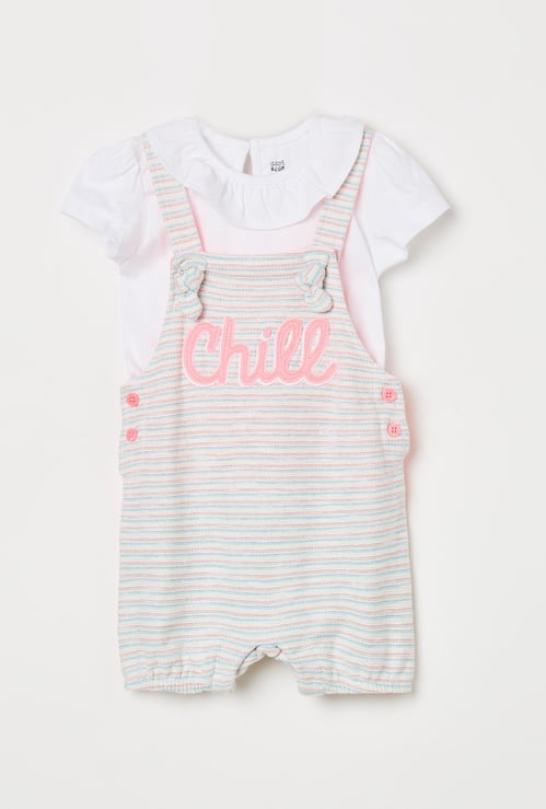 FS MINI KULB Girls Solid Top and Dungaree