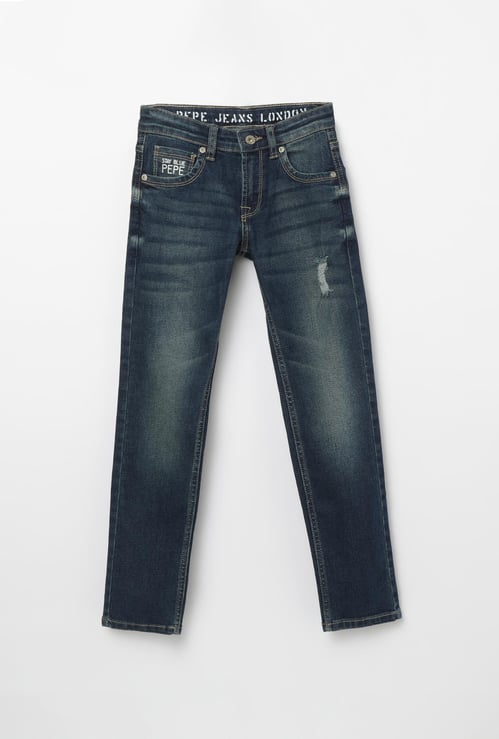 PEPE JEANS Stonewashed Lightly Distressed Slim Fit Jeans