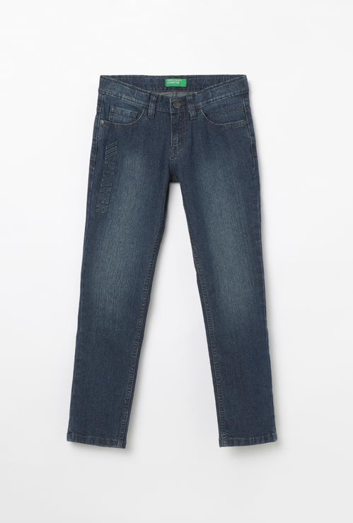 UNITED COLORS OF BENETTON Typographic Print Dark Washed Slim Jeans