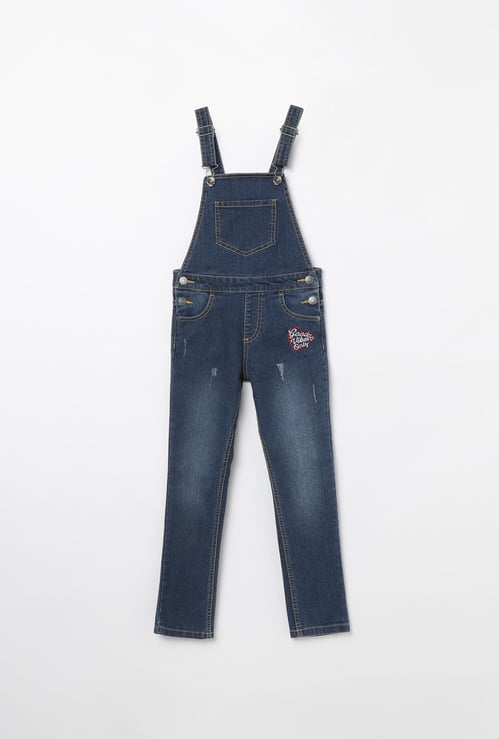 UNITED COLORS OF BENETTON Dark Washed Distressed Denim Dungarees