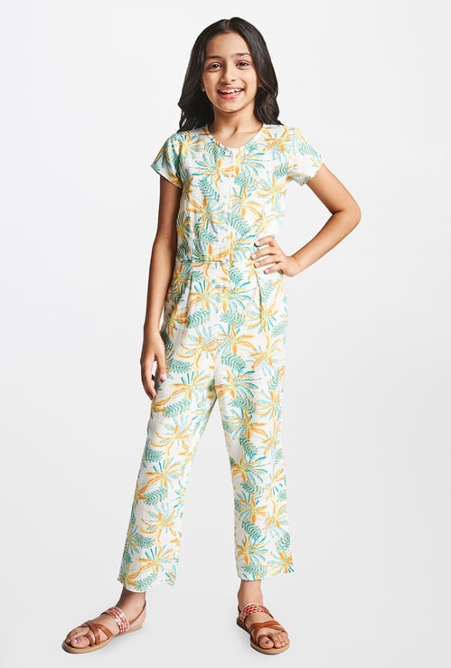 GLOBAL DESI Girls Tropical Print Jumpsuit