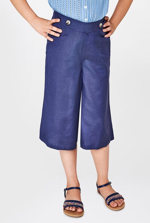 GLOBAL DESI Solid Culottes with Scoop Pockets