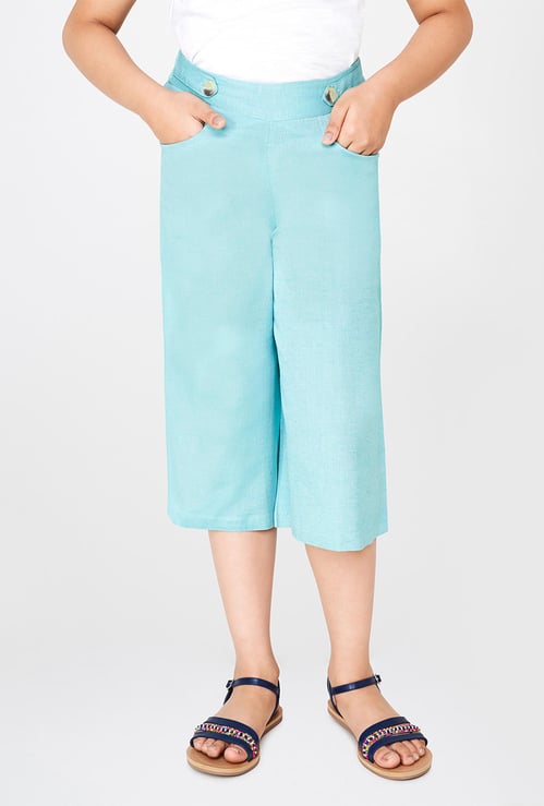 GLOBAL DESI Girls Solid Button Detail Culottes