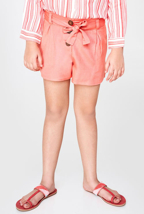 GLOBAL DESI Solid Shorts with Sash Tie-Up