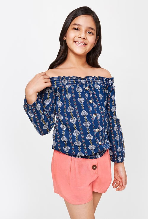GLOBAL DESI Printed Off-Shoulder Blouson Top