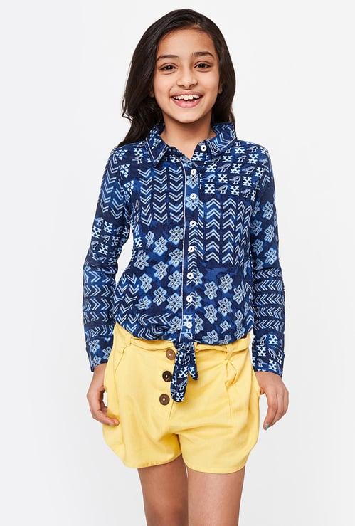 GLOBAL DESI Printed Casual Shirt with Tie-Up Hemline