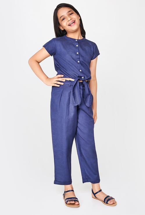 GLOBAL DESI Solid Casual Shirt with Tie-Up Hemline
