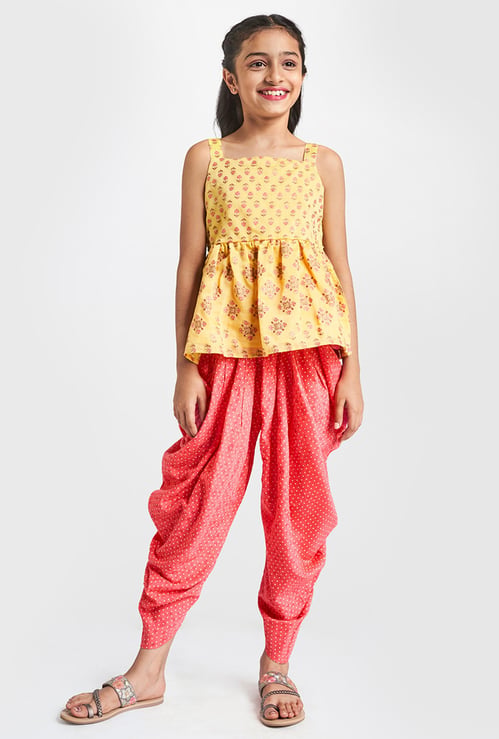 GLOBAL DESI Girls Printed Top with Patiala Pants