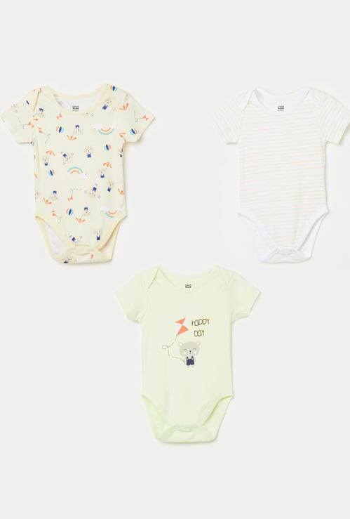 FS MINI KLUB Boys Printed Short Sleeves Rompers - Pack of 3