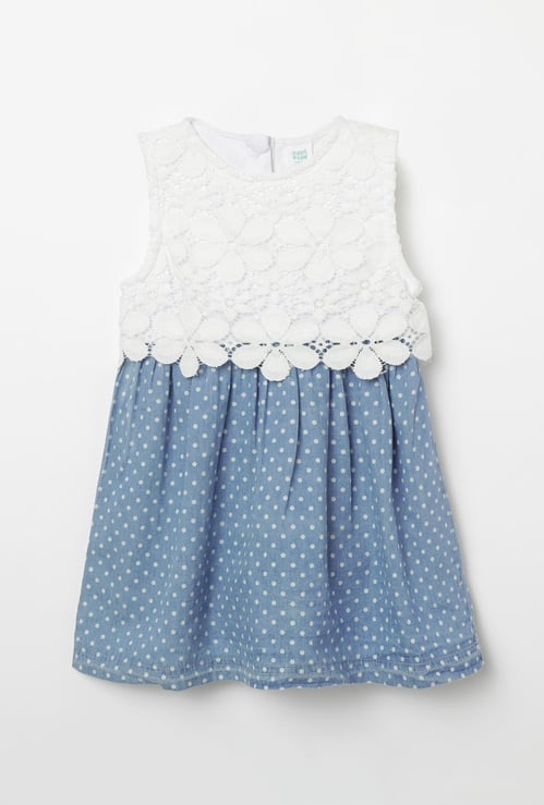 FS MINI KLUB Polka-Dot Print Floral Lace A-line Dress